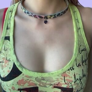 Cursed Kitty Choker’s : “Neon Kitty Hex” Rainbow & Glitter  Leopard Print Collar